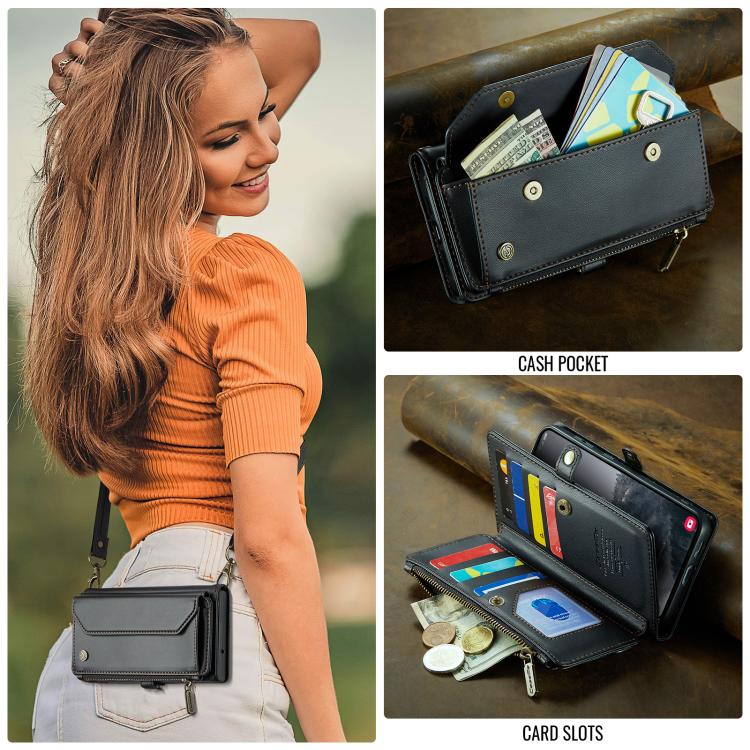 For Samsung Galaxy S25 FE 5G CaseMe C36 Card Slots Zipper Wallet RFID Anti-theft Leather Phone Case