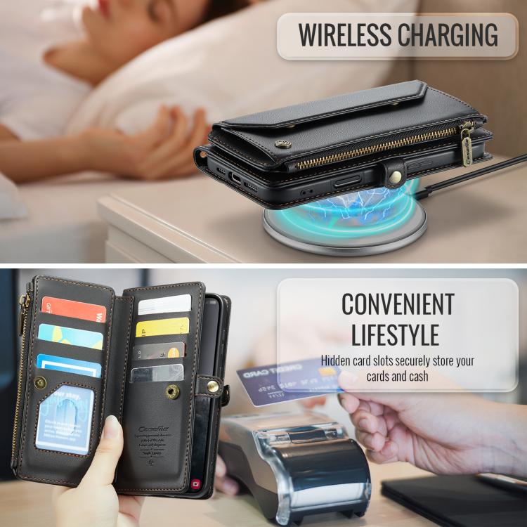 For Samsung Galaxy S25 FE 5G CaseMe C36 Card Slots Zipper Wallet RFID Anti-theft Leather Phone Case