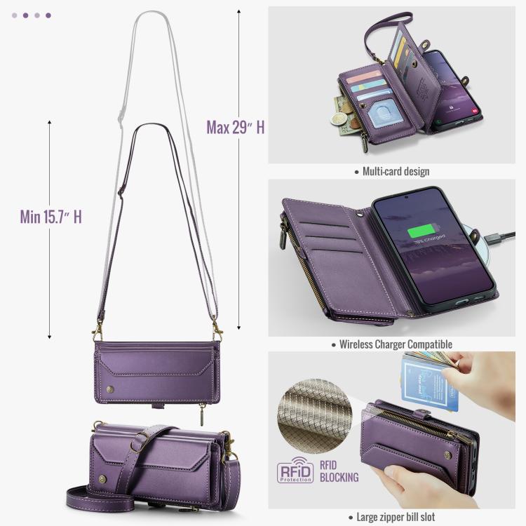 For Samsung Galaxy S25 FE 5G CaseMe C36 Card Slots Zipper Wallet RFID Anti-theft Leather Phone Case