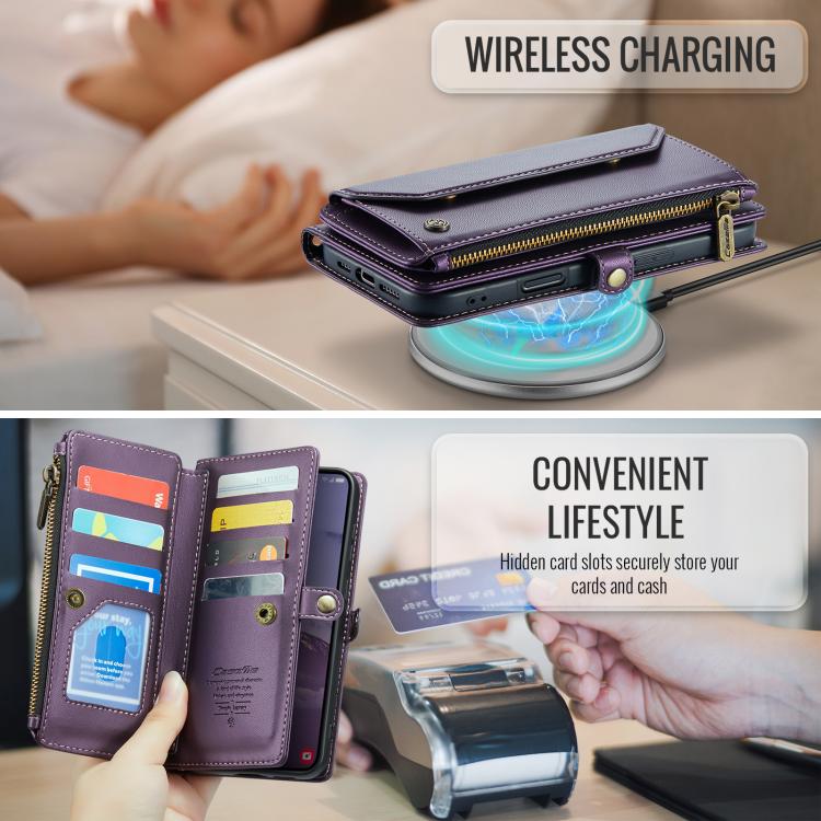 For Samsung Galaxy S25 FE 5G CaseMe C36 Card Slots Zipper Wallet RFID Anti-theft Leather Phone Case