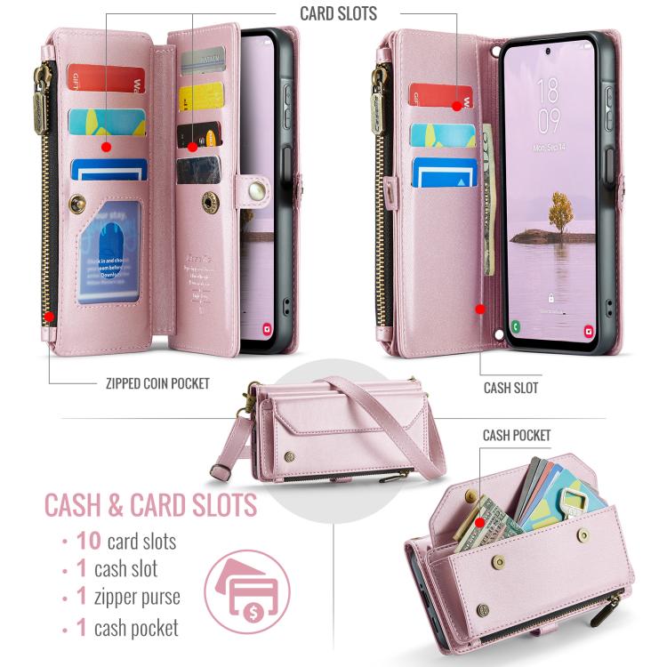 For Samsung Galaxy A17 4G CaseMe C36 Card Slots Zipper Wallet RFID Anti-theft Leather Phone Case