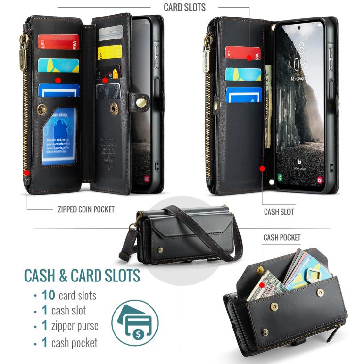 For Samsung Galaxy A17 4G CaseMe C36 Card Slots Zipper Wallet RFID Anti-theft Leather Phone Case