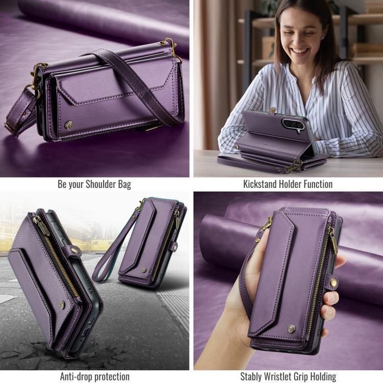 For Samsung Galaxy A17 4G CaseMe C36 Card Slots Zipper Wallet RFID Anti-theft Leather Phone Case