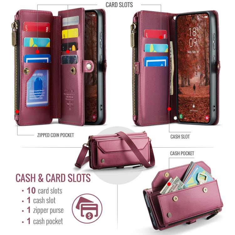 For Samsung Galaxy S26+ 5G CaseMe C36 Card Slots Zipper Wallet RFID Anti-theft Leather Phone Case