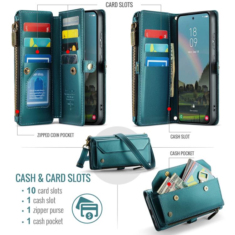 For Samsung Galaxy S26+ 5G CaseMe C36 Card Slots Zipper Wallet RFID Anti-theft Leather Phone Case