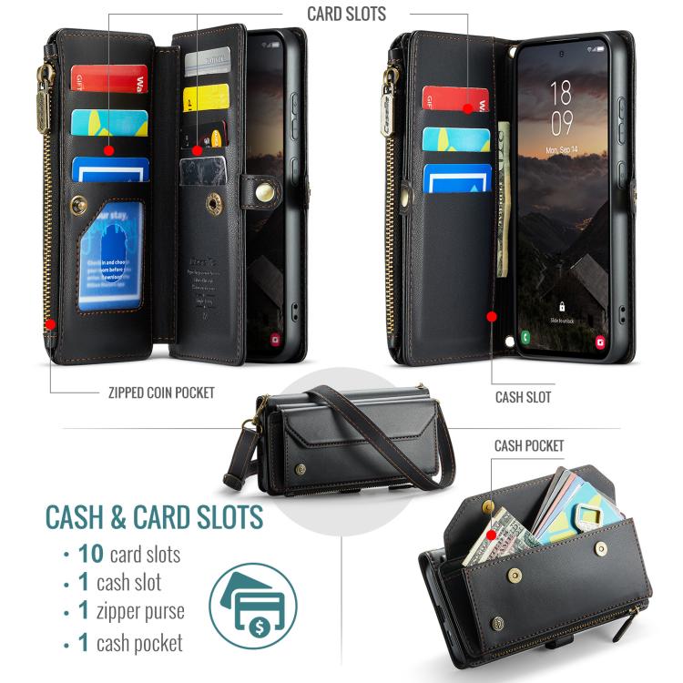 For Samsung Galaxy S26+ 5G CaseMe C36 Card Slots Zipper Wallet RFID Anti-theft Leather Phone Case