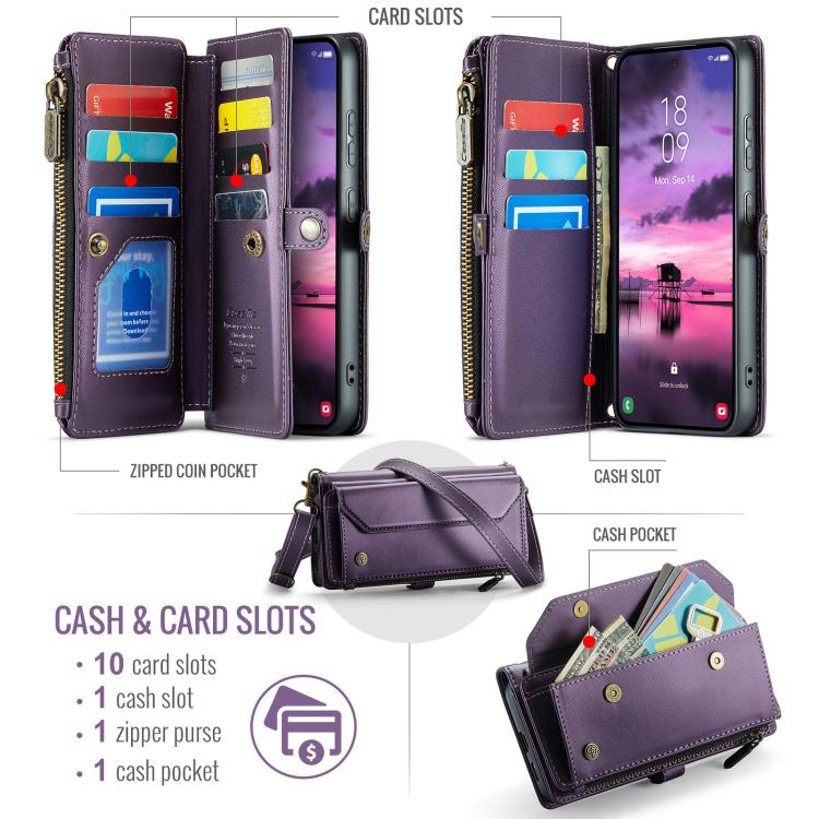 For Samsung Galaxy S26+ 5G CaseMe C36 Card Slots Zipper Wallet RFID Anti-theft Leather Phone Case