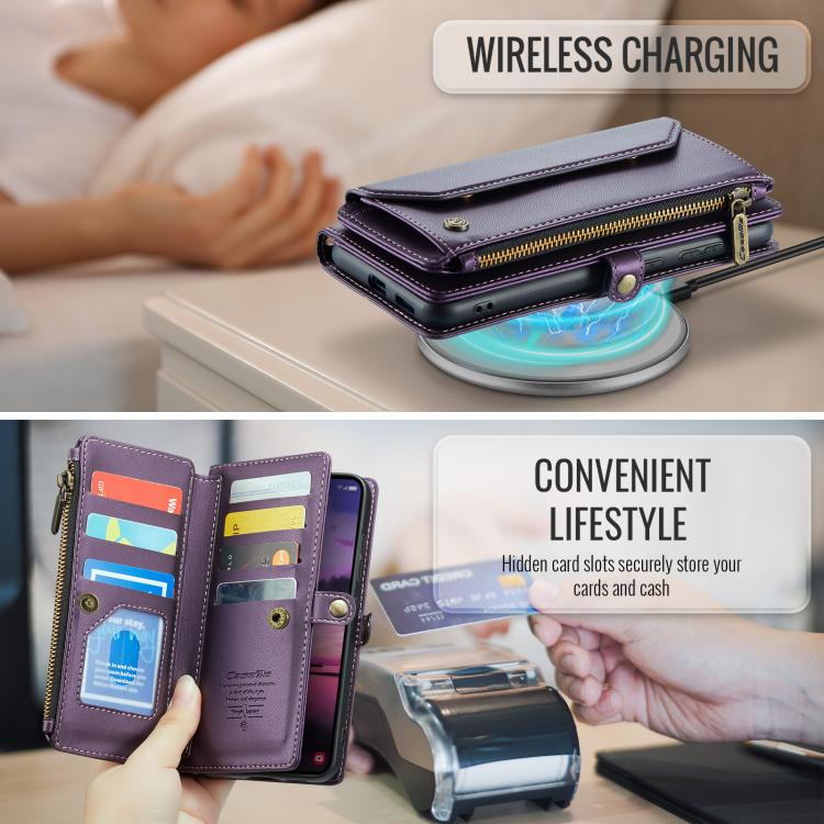For Samsung Galaxy S26+ 5G CaseMe C36 Card Slots Zipper Wallet RFID Anti-theft Leather Phone Case