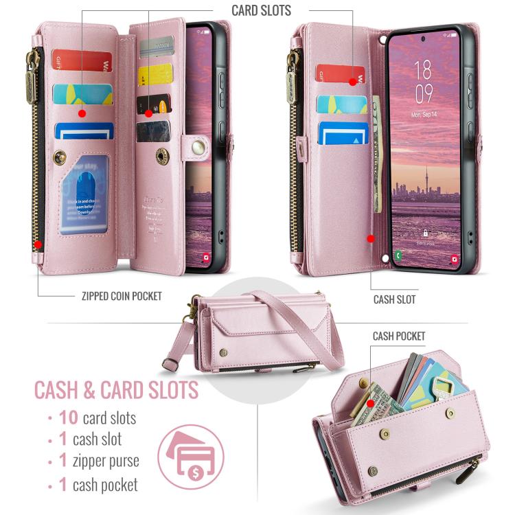 For Samsung Galaxy A37 5G CaseMe C36 Card Slots Zipper Wallet RFID Anti-theft Leather Phone Case