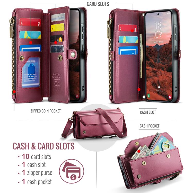 For Samsung Galaxy A37 5G CaseMe C36 Card Slots Zipper Wallet RFID Anti-theft Leather Phone Case