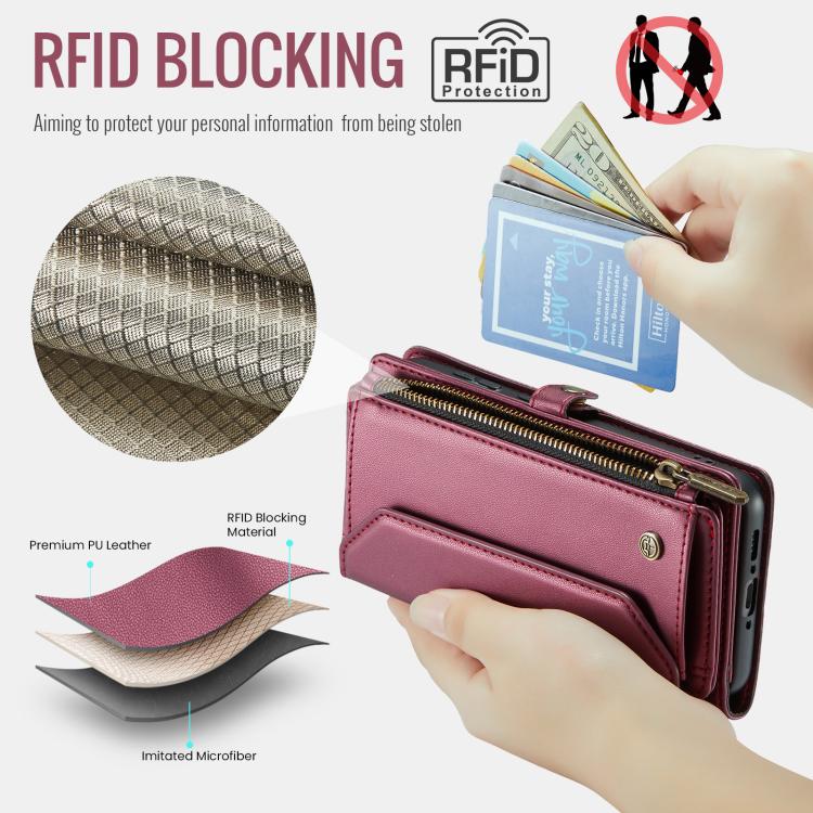 For Samsung Galaxy A37 5G CaseMe C36 Card Slots Zipper Wallet RFID Anti-theft Leather Phone Case