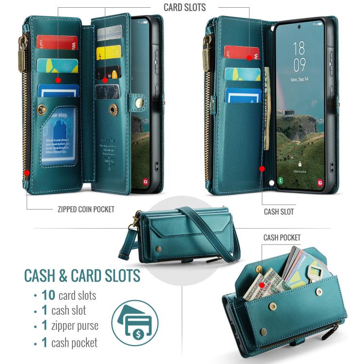 For Samsung Galaxy A37 5G CaseMe C36 Card Slots Zipper Wallet RFID Anti-theft Leather Phone Case