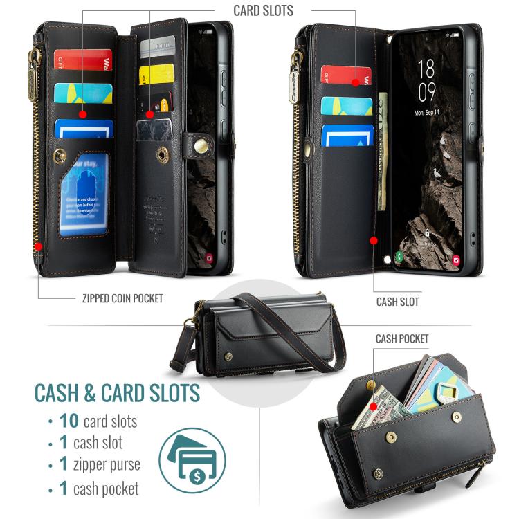 For Samsung Galaxy A37 5G CaseMe C36 Card Slots Zipper Wallet RFID Anti-theft Leather Phone Case