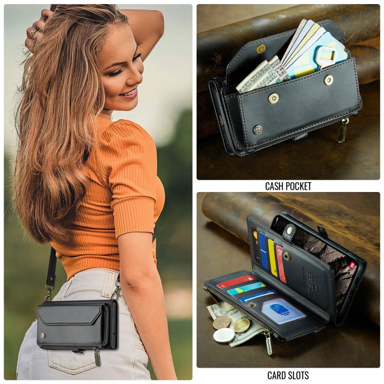 For Samsung Galaxy A37 5G CaseMe C36 Card Slots Zipper Wallet RFID Anti-theft Leather Phone Case