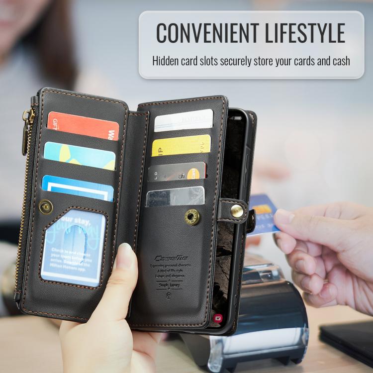 For Samsung Galaxy A37 5G CaseMe C36 Card Slots Zipper Wallet RFID Anti-theft Leather Phone Case
