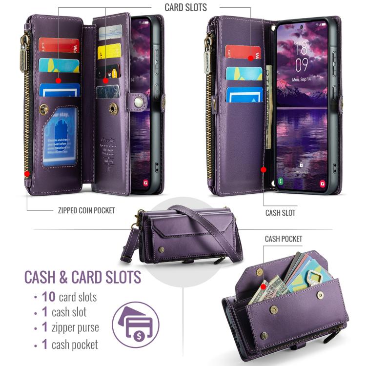 For Samsung Galaxy A37 5G CaseMe C36 Card Slots Zipper Wallet RFID Anti-theft Leather Phone Case