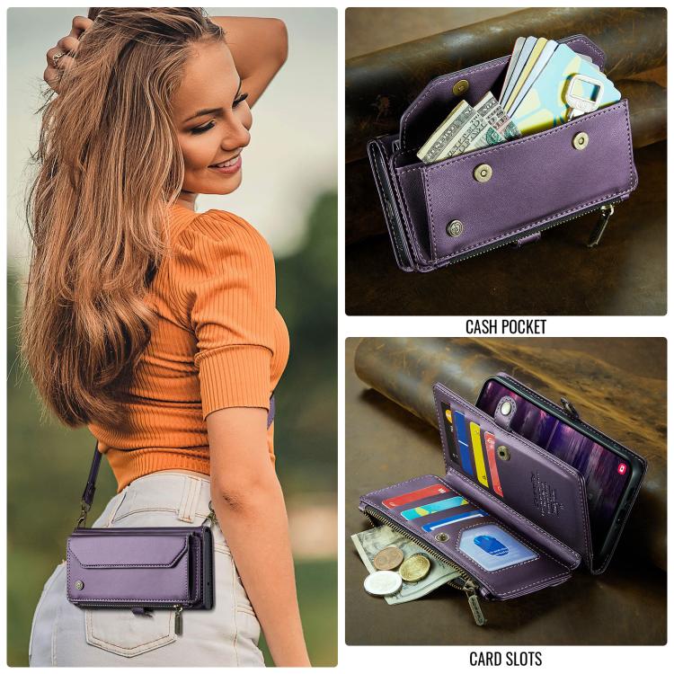 For Samsung Galaxy A37 5G CaseMe C36 Card Slots Zipper Wallet RFID Anti-theft Leather Phone Case