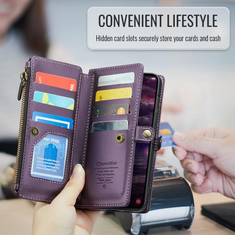 For Samsung Galaxy A37 5G CaseMe C36 Card Slots Zipper Wallet RFID Anti-theft Leather Phone Case
