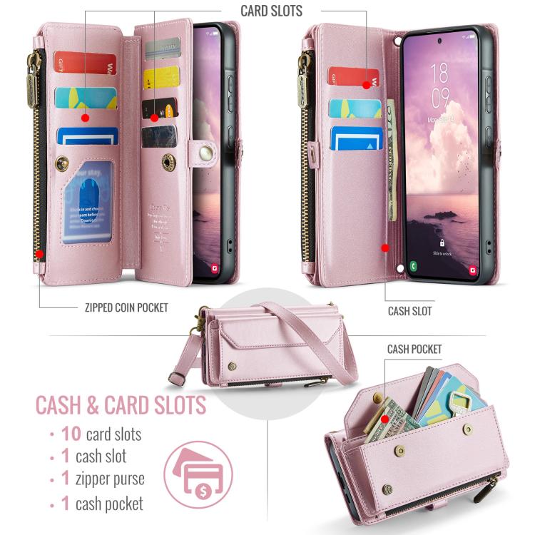 For Samsung Galaxy A57 5G CaseMe C36 Card Slots Zipper Wallet RFID Anti-theft Leather Phone Case