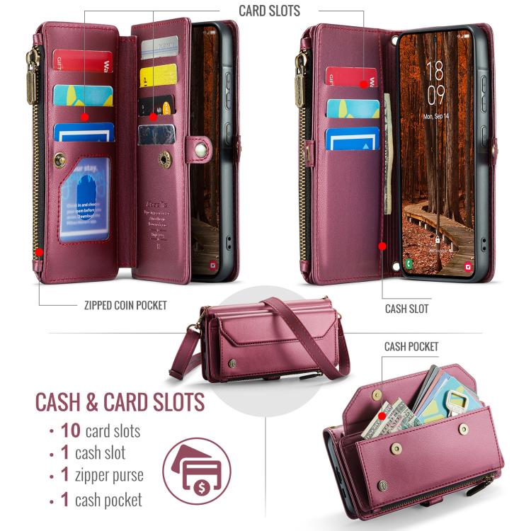 For Samsung Galaxy A57 5G CaseMe C36 Card Slots Zipper Wallet RFID Anti-theft Leather Phone Case