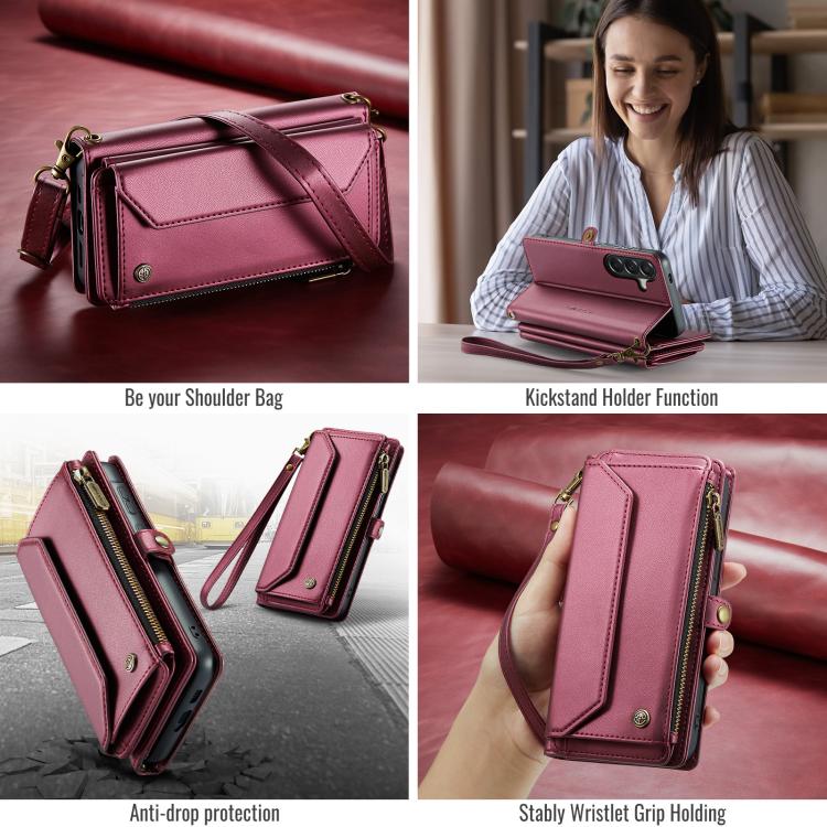 For Samsung Galaxy A57 5G CaseMe C36 Card Slots Zipper Wallet RFID Anti-theft Leather Phone Case