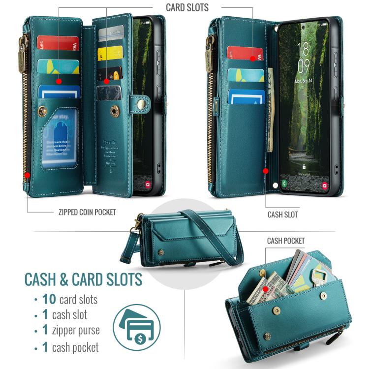 For Samsung Galaxy A57 5G CaseMe C36 Card Slots Zipper Wallet RFID Anti-theft Leather Phone Case