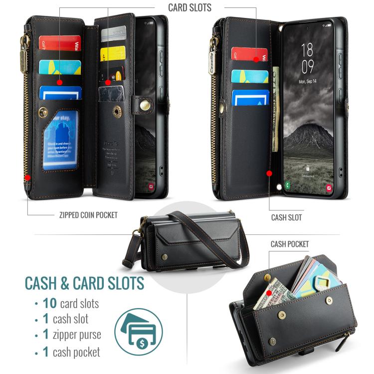 For Samsung Galaxy A57 5G CaseMe C36 Card Slots Zipper Wallet RFID Anti-theft Leather Phone Case