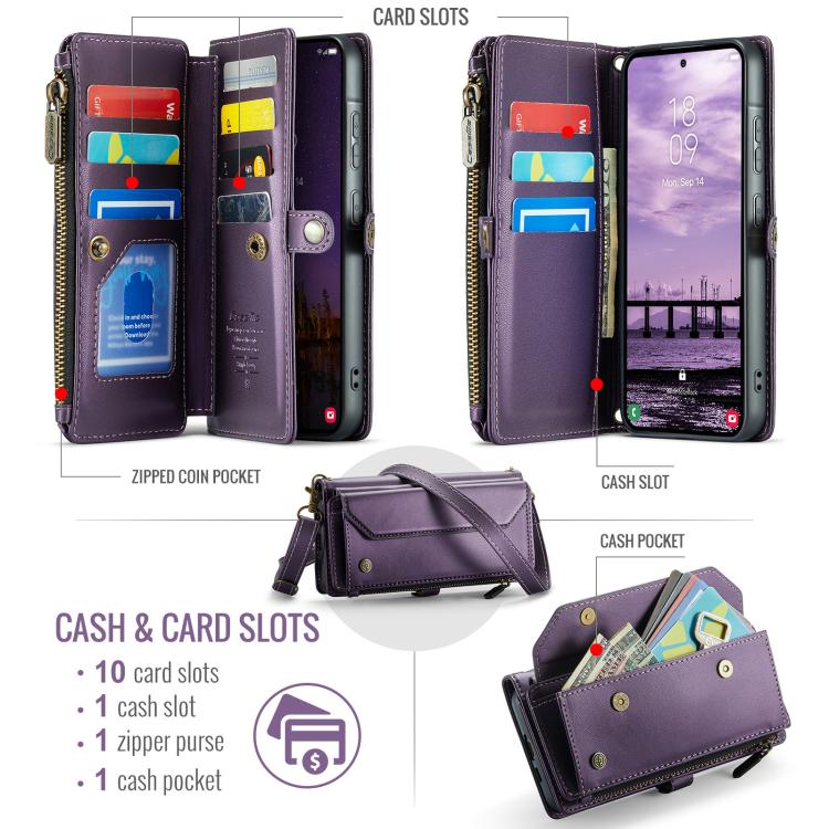 For Samsung Galaxy A57 5G CaseMe C36 Card Slots Zipper Wallet RFID Anti-theft Leather Phone Case
