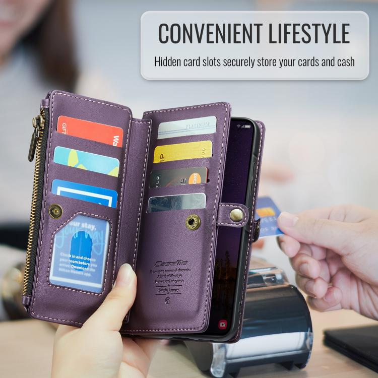 For Samsung Galaxy A57 5G CaseMe C36 Card Slots Zipper Wallet RFID Anti-theft Leather Phone Case