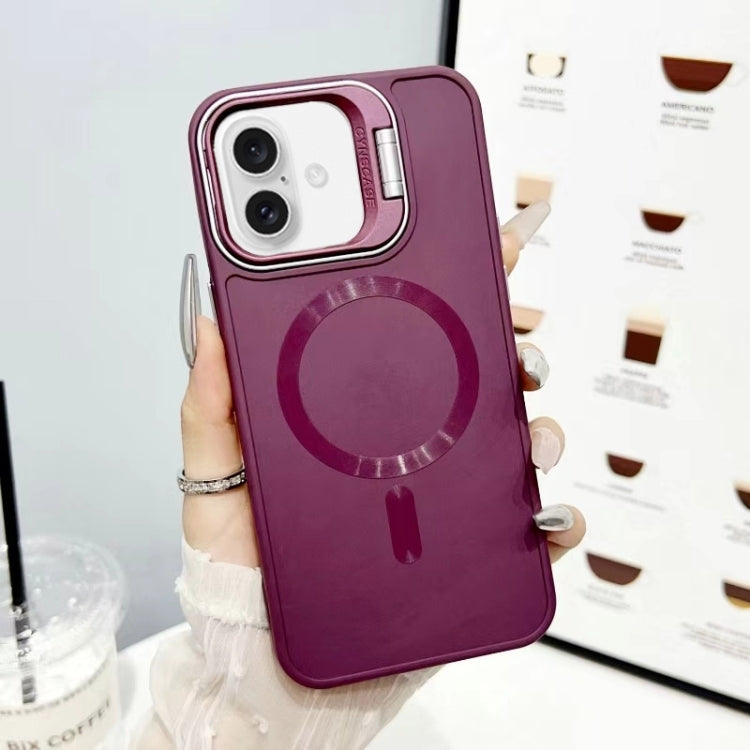 For iPhone 16 CD Texture Frosted MagSafe Lens Holder Phone Case