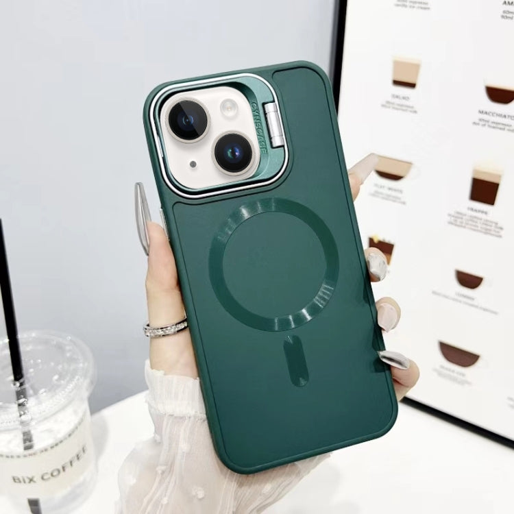 For iPhone 14 Plus / 15 Plus CD Texture Frosted MagSafe Lens Holder Phone Case
