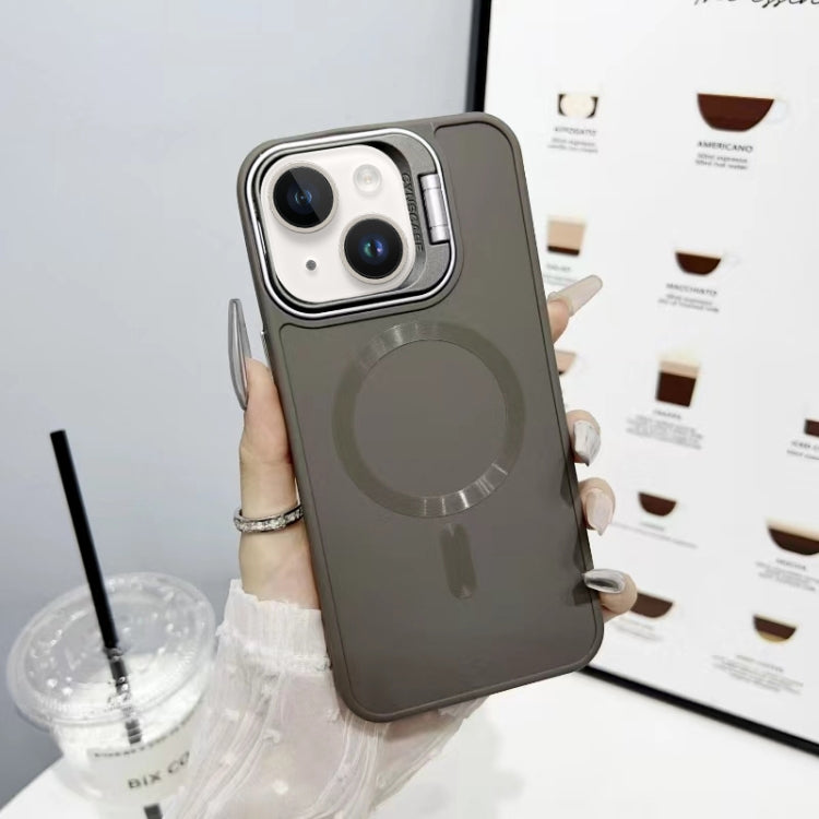 For iPhone 14 Plus / 15 Plus CD Texture Frosted MagSafe Lens Holder Phone Case
