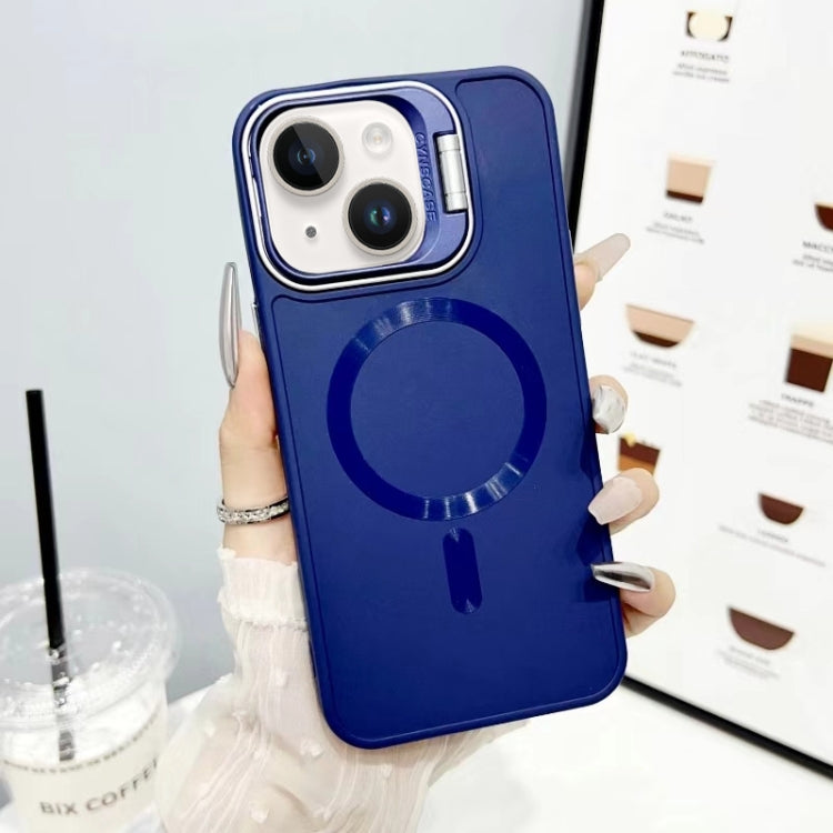 For iPhone 13 / 14 CD Texture Frosted MagSafe Lens Holder Phone Case
