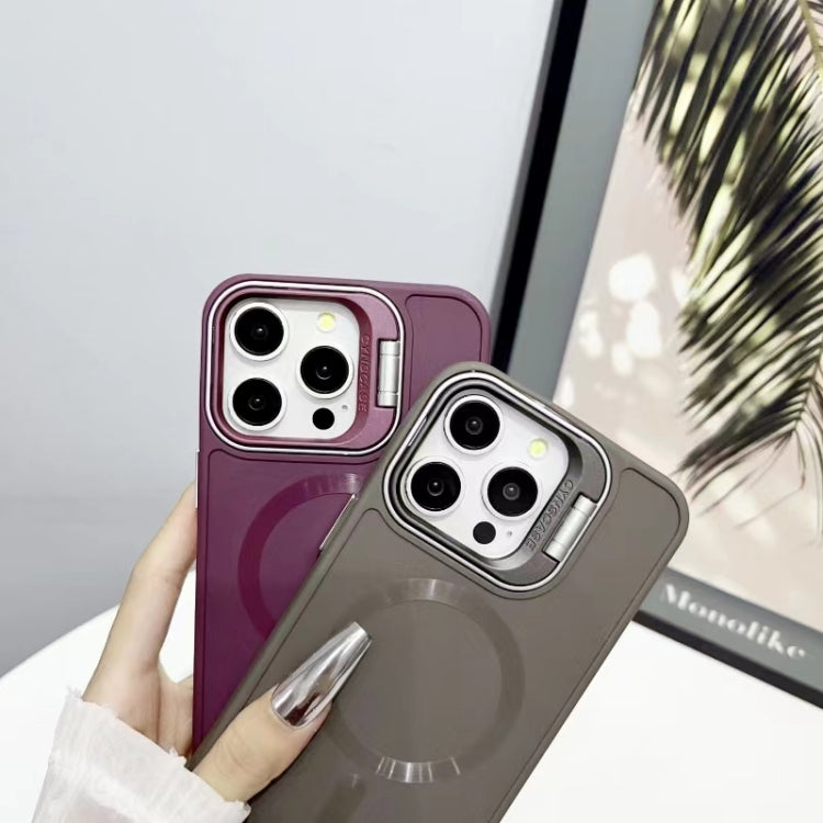For iPhone 14 Pro CD Texture Frosted MagSafe Lens Holder Phone Case