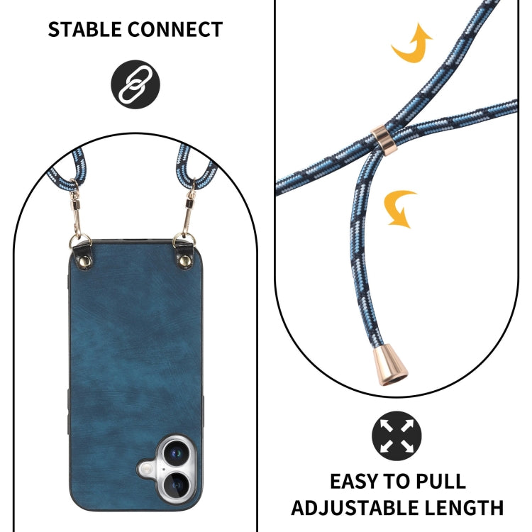 For iPhone 16 Plus Vintage Leather PC Back Cover Phone Case with Crossbody Strap