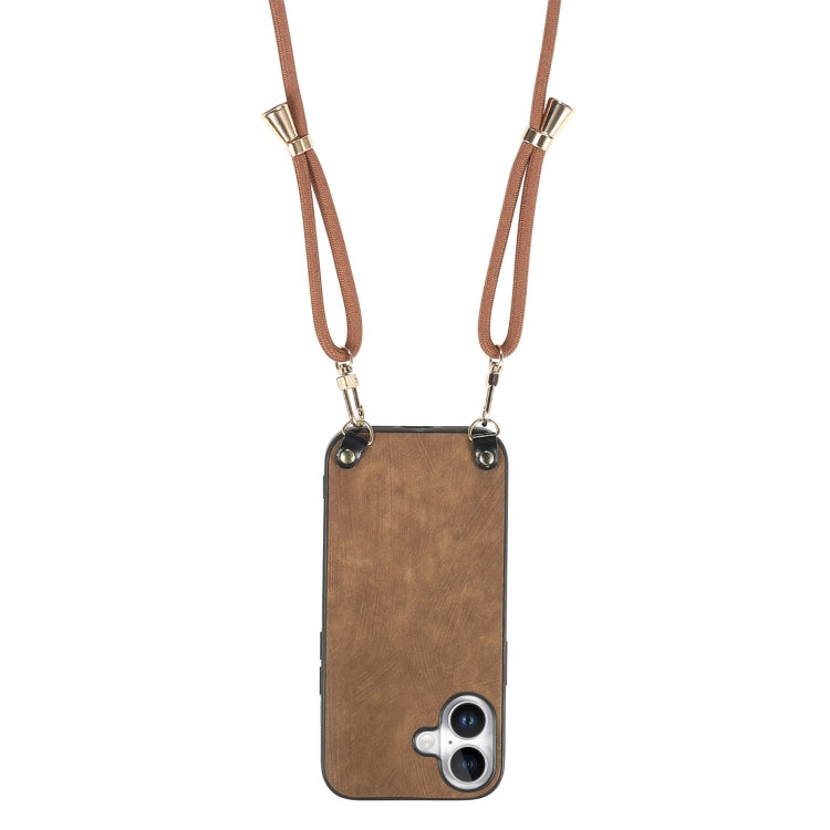 For iPhone 16 Plus Vintage Leather PC Back Cover Phone Case with Crossbody Strap
