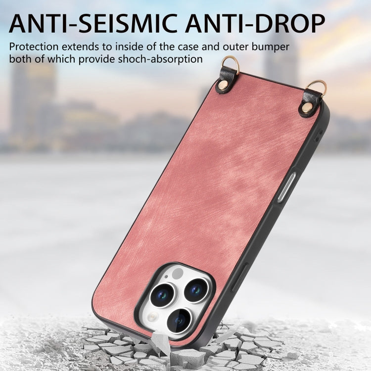For iPhone 15 Pro Max Vintage Leather PC Back Cover Phone Case with Crossbody Strap