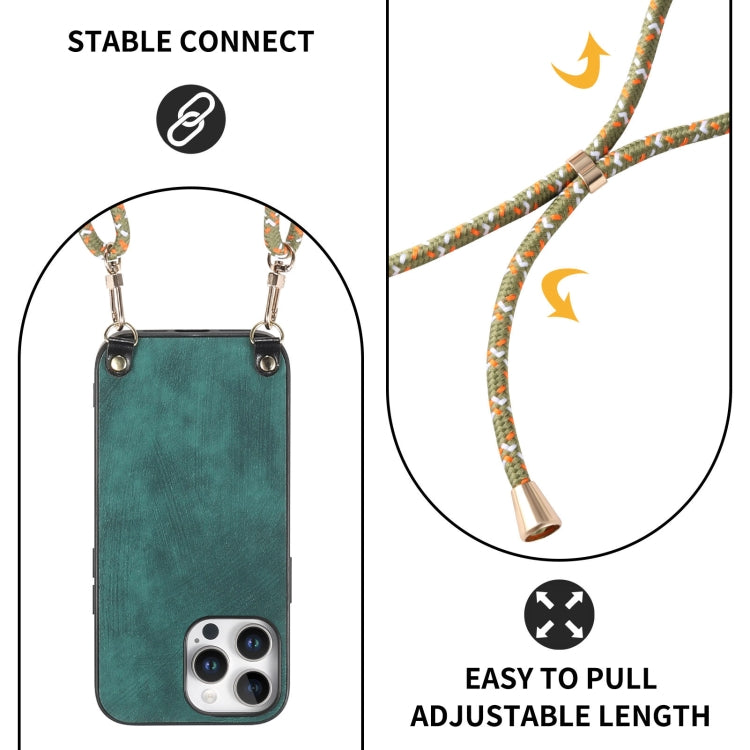 For iPhone 15 Pro Max Vintage Leather PC Back Cover Phone Case with Crossbody Strap