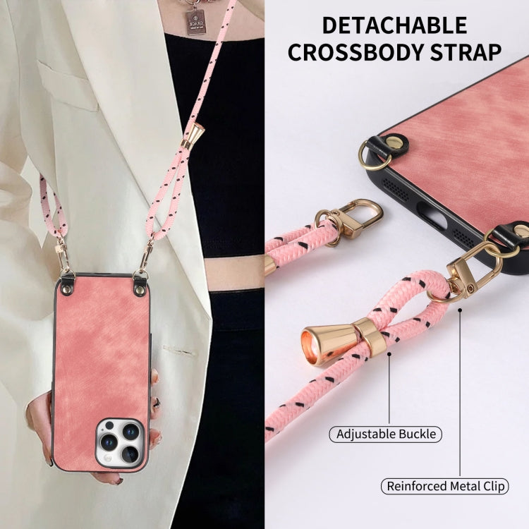 For iPhone 15 Pro Vintage Leather PC Back Cover Phone Case with Crossbody Strap
