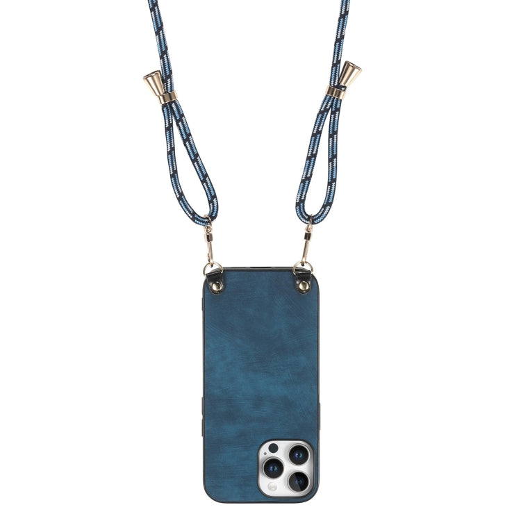 For iPhone 15 Pro Vintage Leather PC Back Cover Phone Case with Crossbody Strap