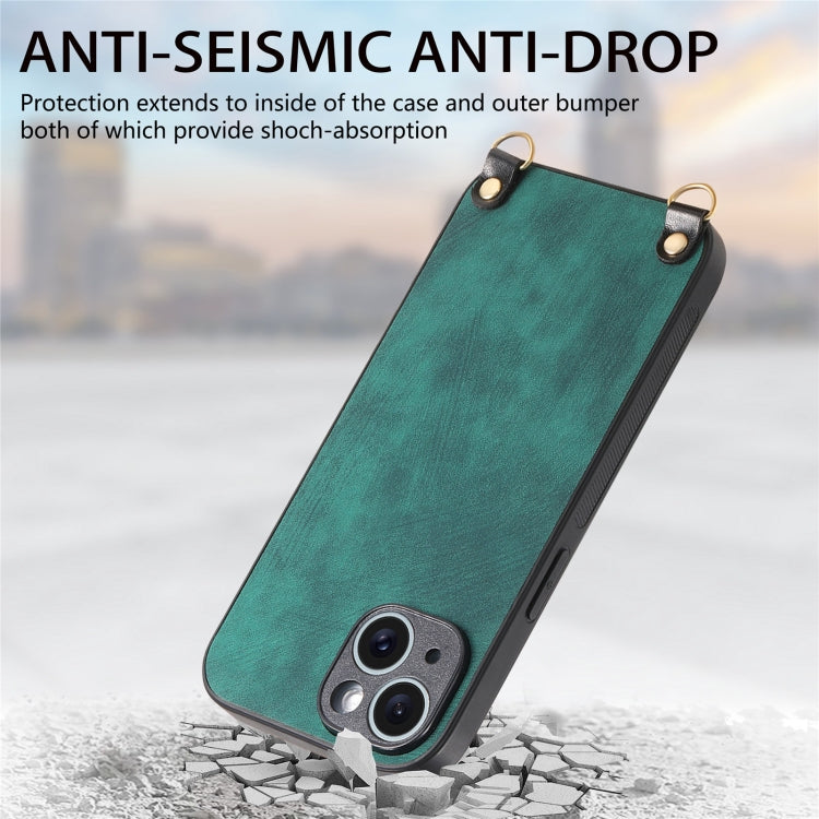 For iPhone 14 Plus Vintage Leather PC Back Cover Phone Case with Crossbody Strap