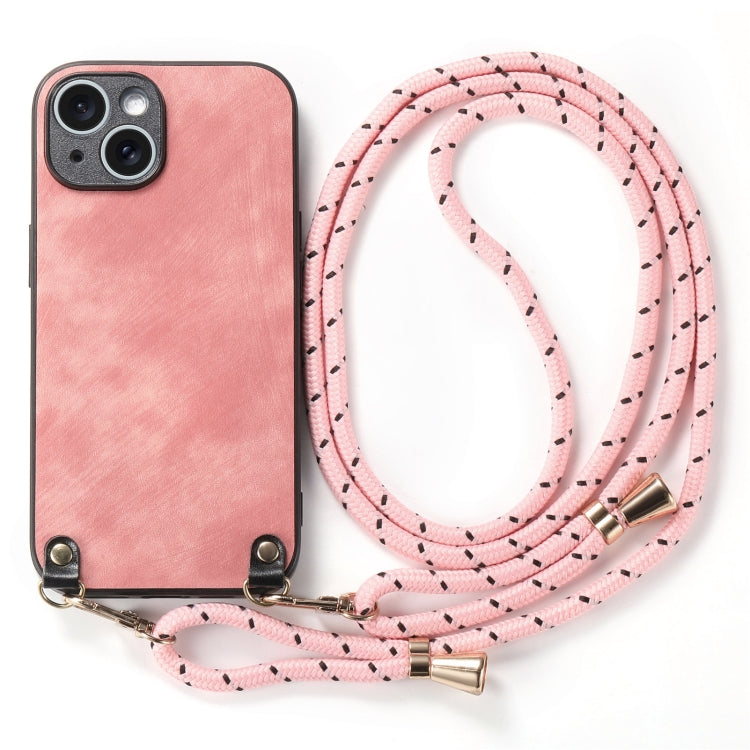 For iPhone 14 Vintage Leather PC Back Cover Phone Case with Crossbody Strap
