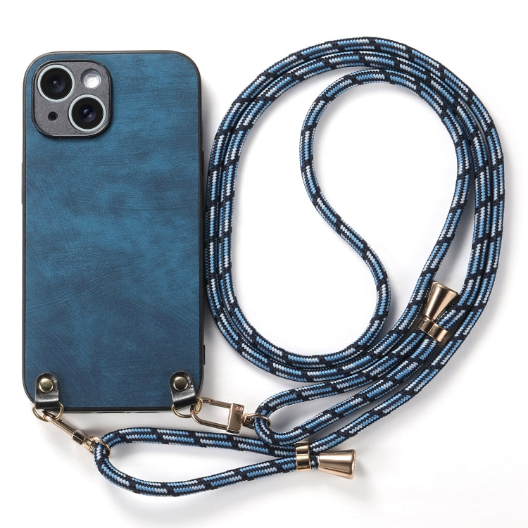 For iPhone 14 Vintage Leather PC Back Cover Phone Case with Crossbody Strap