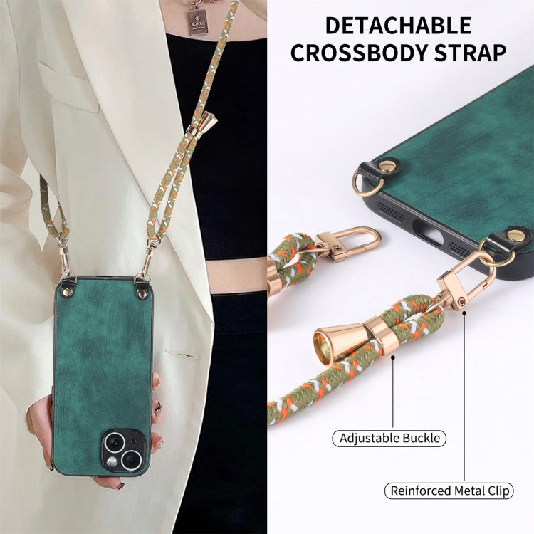 For iPhone 14 Vintage Leather PC Back Cover Phone Case with Crossbody Strap