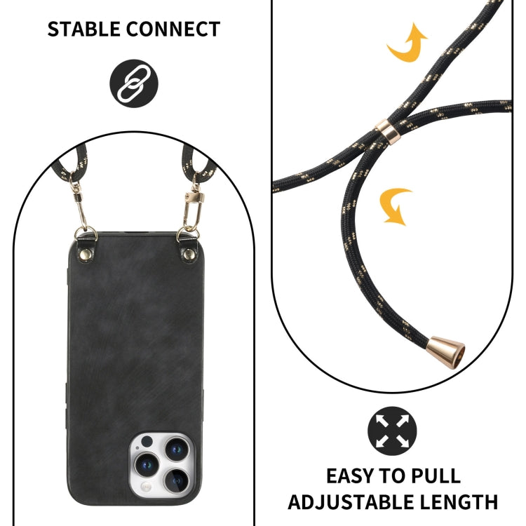 For iPhone 14 Pro Vintage Leather PC Back Cover Phone Case with Crossbody Strap
