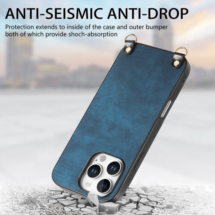 For iPhone 14 Pro Vintage Leather PC Back Cover Phone Case with Crossbody Strap