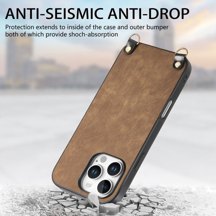 For iPhone 14 Pro Vintage Leather PC Back Cover Phone Case with Crossbody Strap