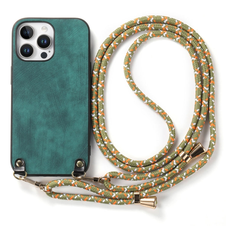 For iPhone 14 Pro Max Vintage Leather PC Back Cover Phone Case with Crossbody Strap