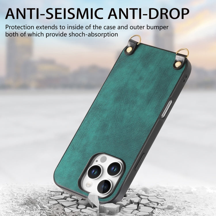 For iPhone 14 Pro Max Vintage Leather PC Back Cover Phone Case with Crossbody Strap
