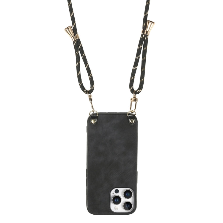 For iPhone 13 Pro Max Vintage Leather PC Back Cover Phone Case with Crossbody Strap